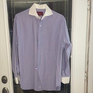 Vtg 80s Giuseppe Men Button Dress Shirt Long Sleeve Pocket Blue Pink Sz 16 33-34